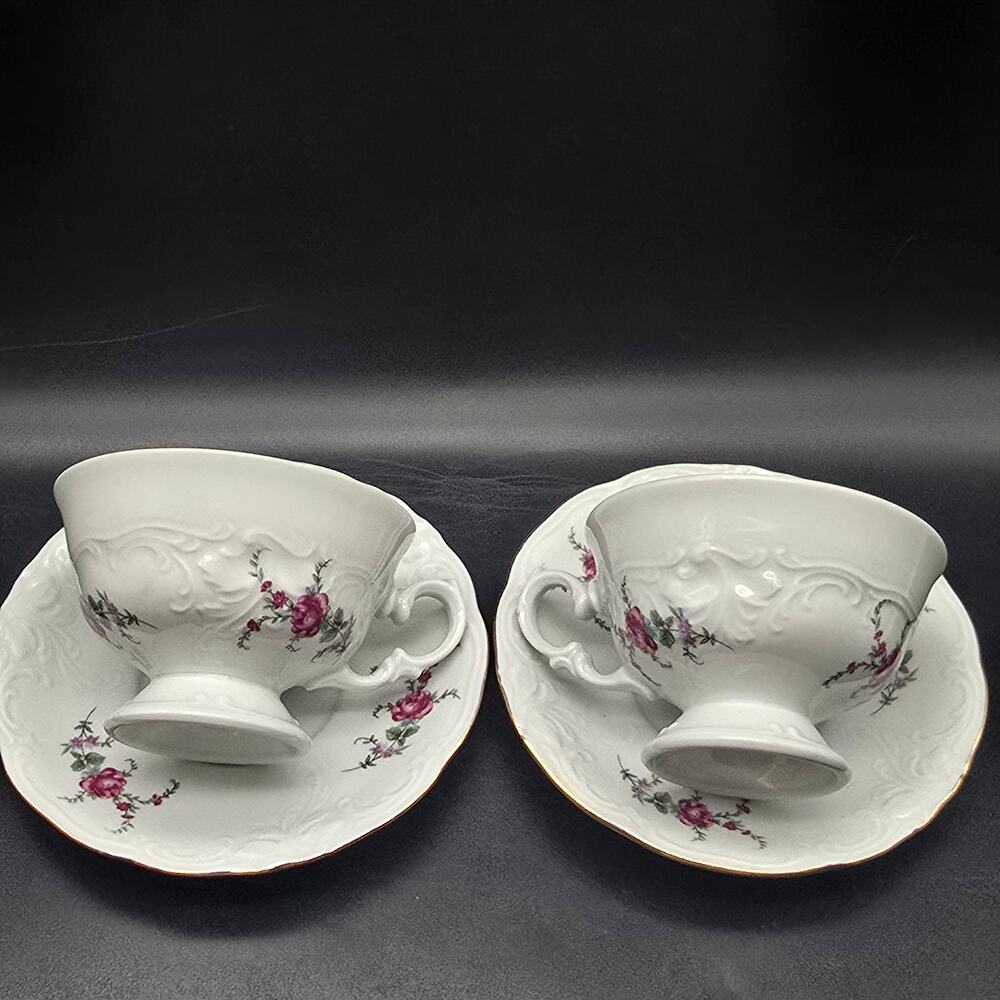 Wawel China Rose Garden Tea Cup Saucer Set of Two Poland Royal Kent Bavarian